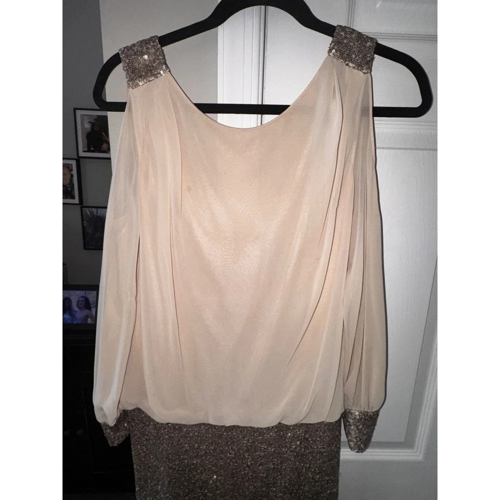 Cache Women‎ Rose Gold Sequin Cold Shoulder Blouson Cocktail Dress Size 10